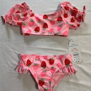 Strawberry Print Pink Baby Bikini